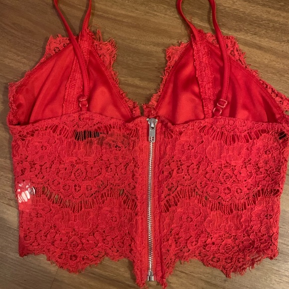Red Lace Crop Top Bustier w/ Zipper - Picture 2 of 2